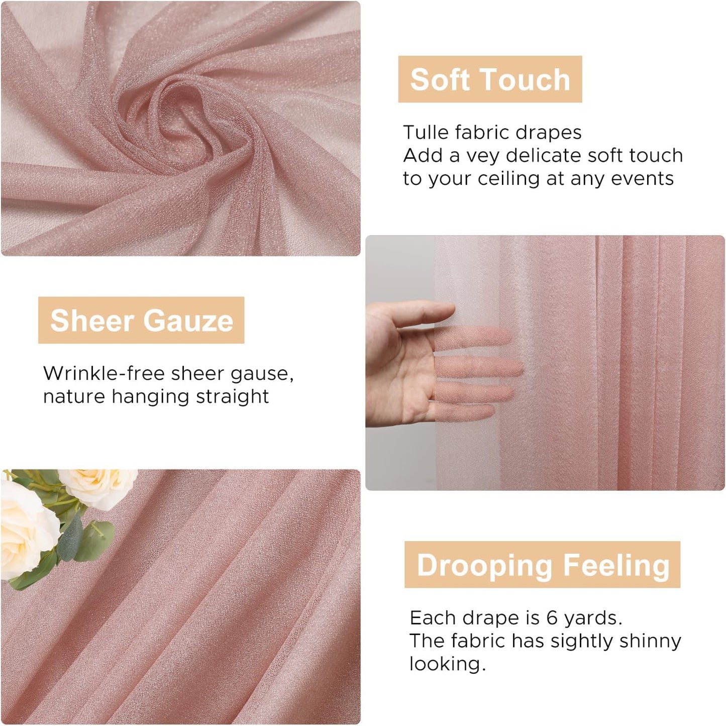 Wokceer Wedding Arch Draping Fabric 2 Panels 28.7" x 20FT Dusty Rose Sheer Fabric Backdrop Arch Draping for Wedding Ceremony Birthday Party Bridal Shower Decoration