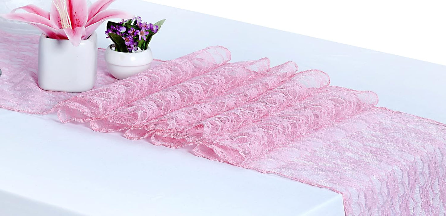 MDS Pack of 25 Wedding 12 x 108 inches Lace Table Runner for Wedding, Decorations for Birthday Parties, Banquets, Graduations, Engagements, and Runners fit Rectangle, Round Table- Blush Pink