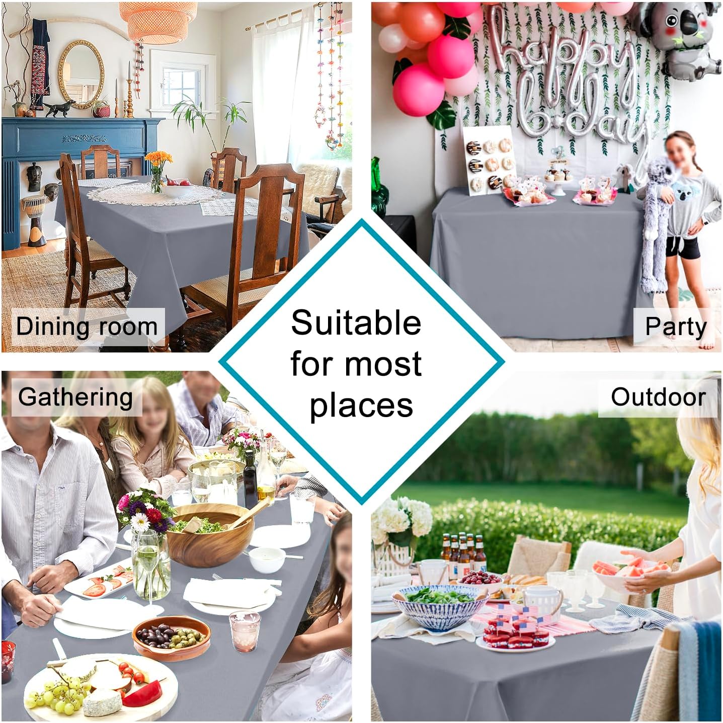 Hiasan Light Gray Rectangle Tablecloth - Waterproof Spillproof and Wrinkle Resistant Washable Polyester Table Cloth for Dining Party, 54 x 108 inch