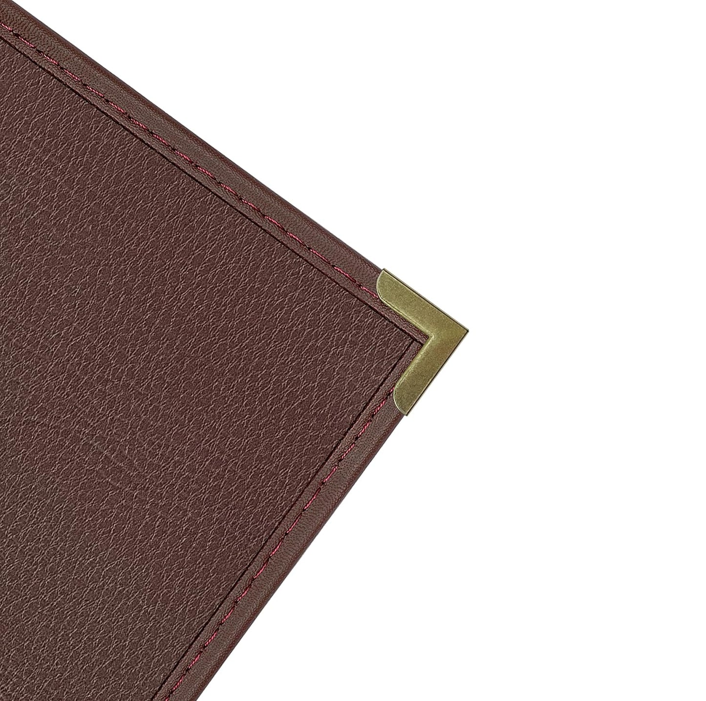 Goodsmart Pajco Style Restaurant Menu Covers – Pack of 10, Side-Loading Menu Holders, Single Stitched Edge, Clear Vinyl Menu Sleeves, Leatherette Trim, Gold Corners, Burgundy, 4 View (8.5" x 14")