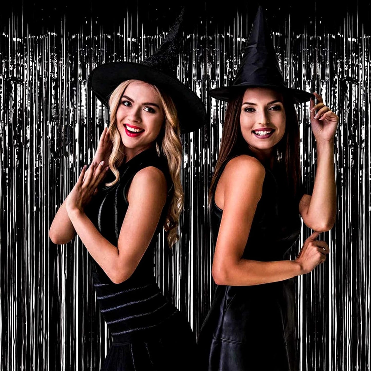 4 Pack Black Foil Fringe Curtain Backdrop, 3.28Ft x 8.2Ft Metallic Tinsel Streamer Curtains for Party, Photo Booth Props, Birthday, 2022 Graduation Decoration Party Supplies