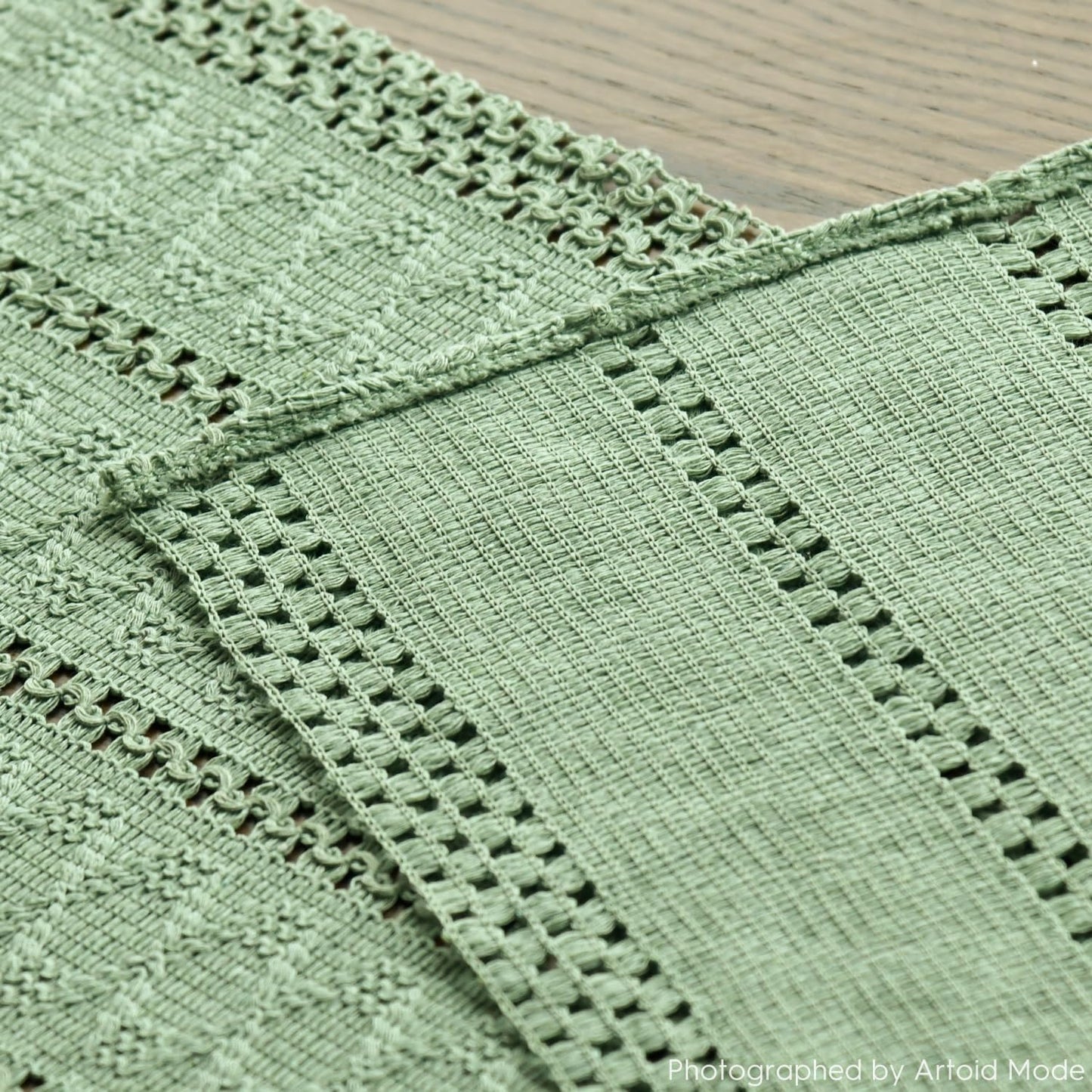 Artoid Mode Light Green Farmhouse Woven Rustic Hollow Table Runner, Seasonal Holiday Kitchen Dining Table Decoration for Home Party Decor 12x36 Inch