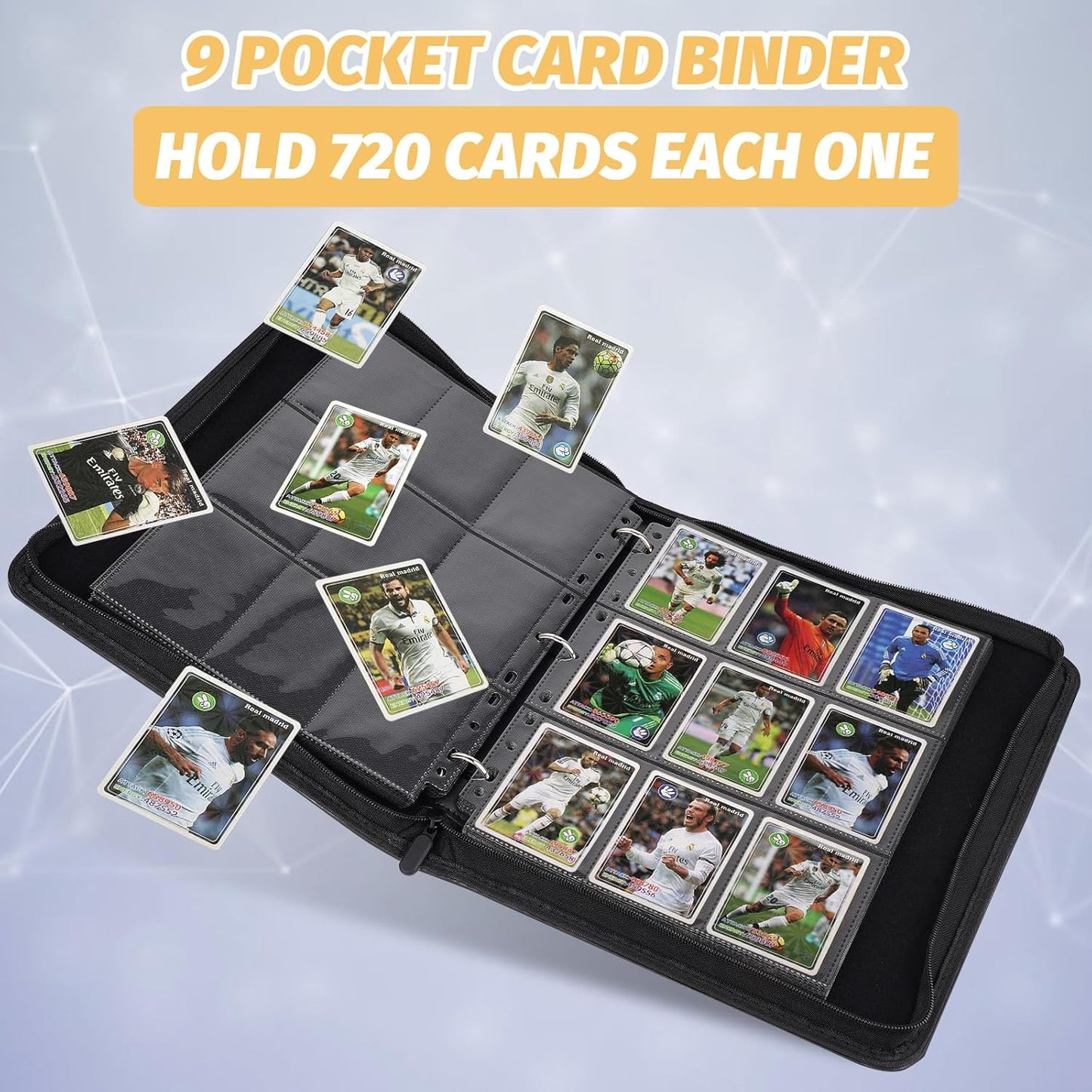 Trading Card Binder, Premium 9 Pocket Card Binder, 720 Double Sided Pocket PU Collection Binder, Collector Album, Card Holder for MTG, TCG, Sports Cards (Marble Grey)