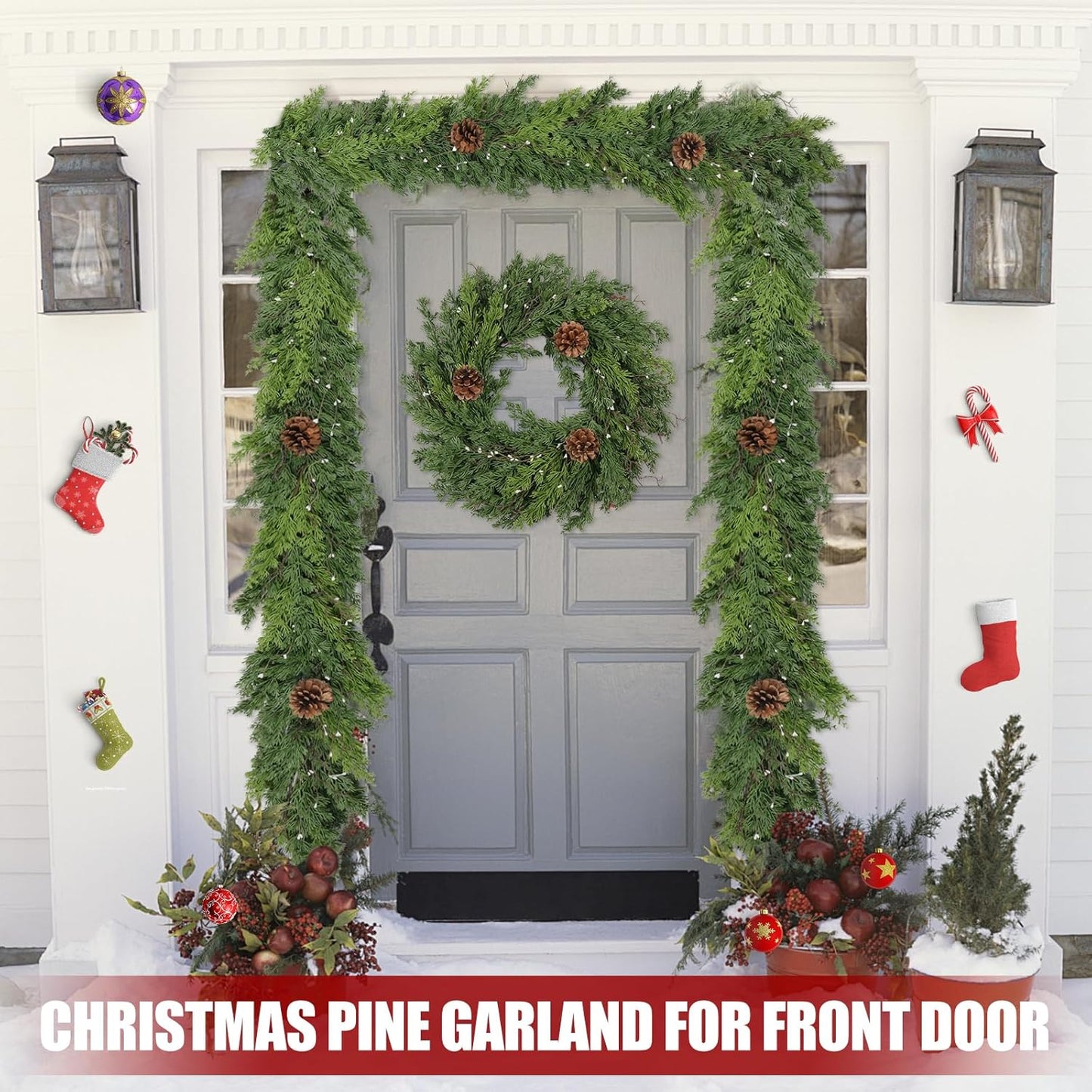 Artgar 6 Ft Christmas Cedar Garland - Realistic Greenery Cypress Garland with Pinecone - Artificial Real Touch Pine Garlands for Outdoor Home Dining Table Mantel Stair Porch Winter Xmas Decor