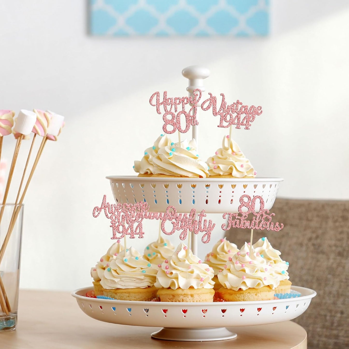 30Pcs Vintage 1944 Cupcake Toppers Glitter Eighty 80 Fabulous Happy 80th Birthday Cupcake Picks Cheers to 80 Years for 80th Birthday Anniversary Party Cake Decorations Supplies Rose Gold