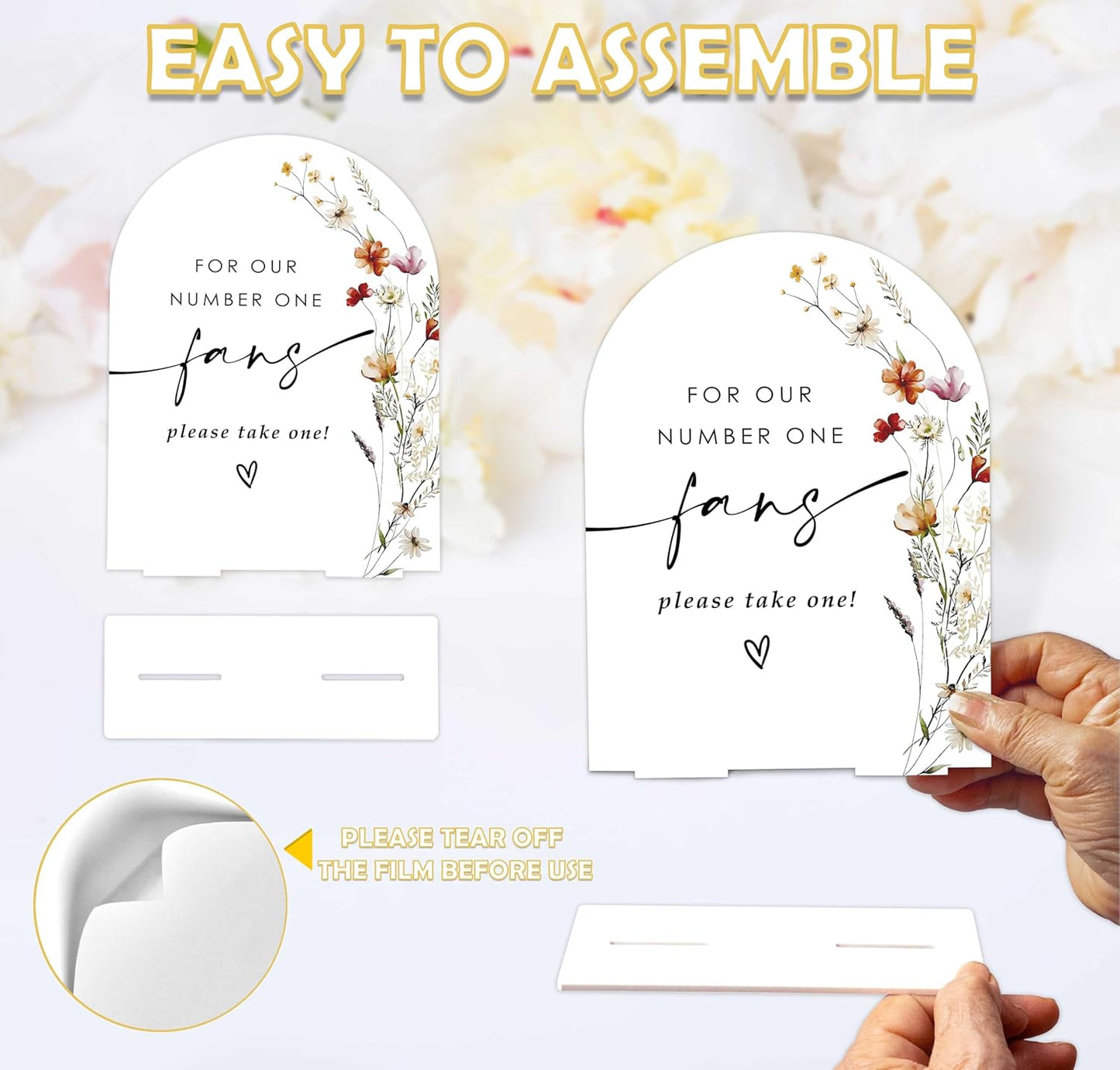 Boho Floral Wedding Fan Sign, 6 x 8 Inch White Arch Acrylic Wedding Sign with Holder, Wedding Sign for Ceremony and Reception, Wedding Decoration, Wedding Supplies - BX23