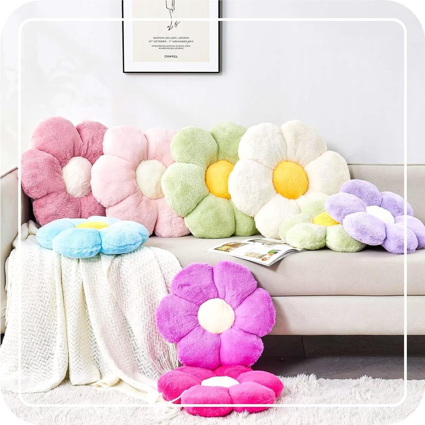 Lavender Flower Pillow, 17.7" Flower Shaped Plush Decorative Throw Pillow for Bed
