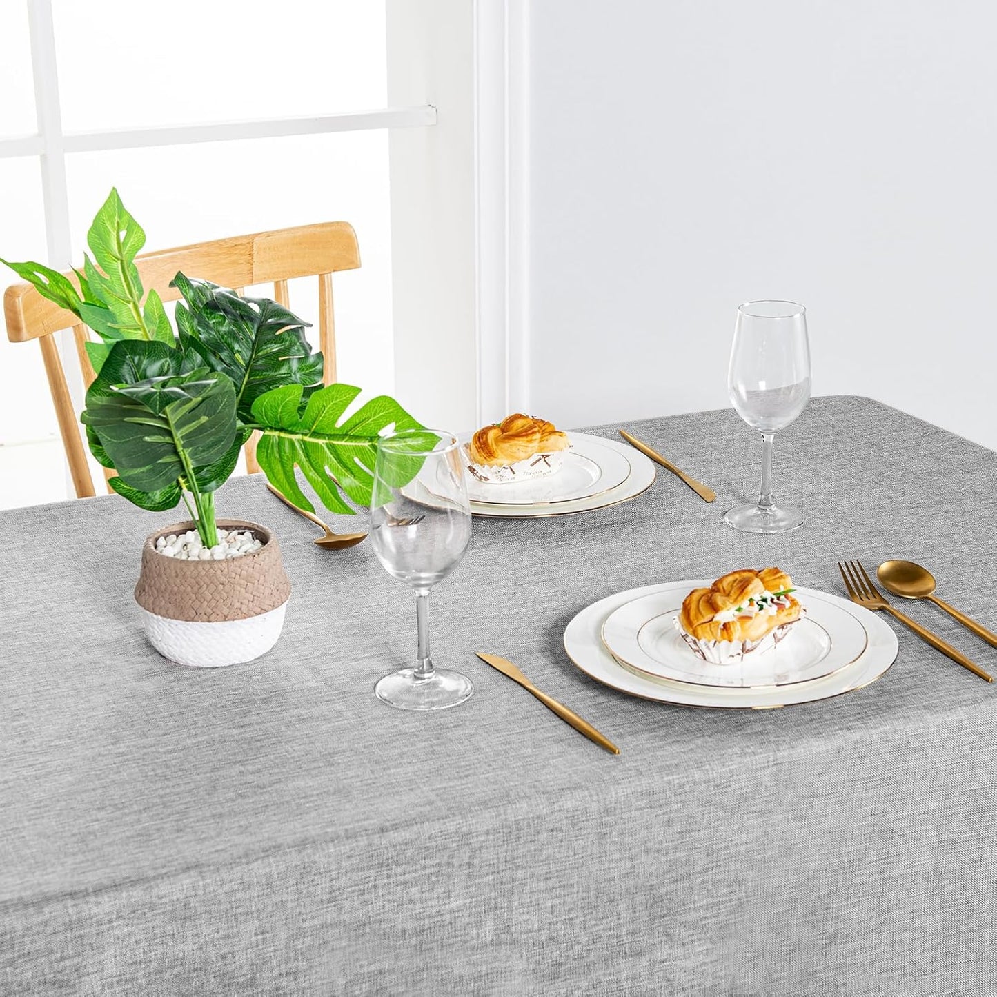 Hiasan 2 Pack Faux Linen Rectangle Tablecloth - Wrinkle and Stain Resistant Washable Table Cloth for Kitchen Dining Room Holiday Table Cover for Party Dinner, Light Grey, 60 x 84 Inch