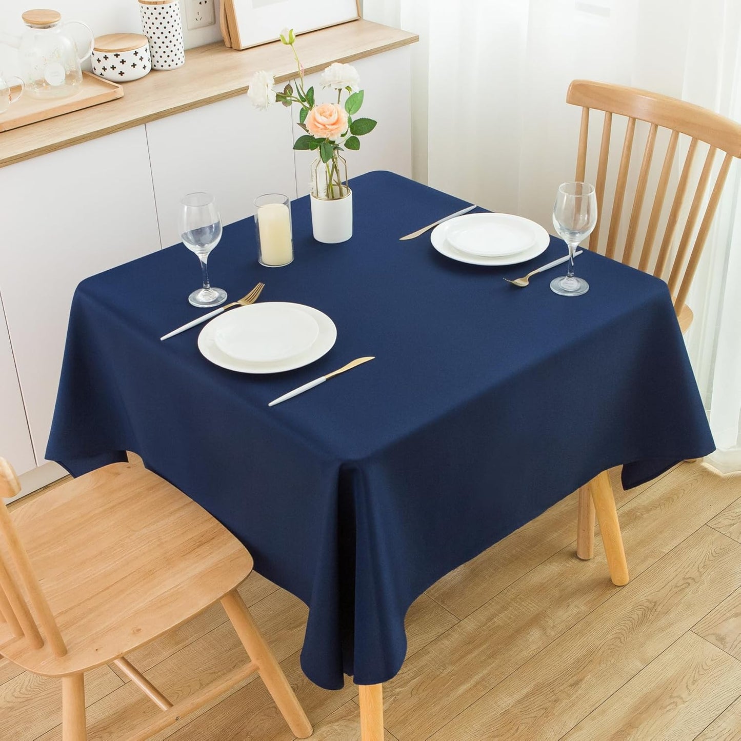 2 Pack Square Table Cloth 48X48 Inch Navy Washable Fabric Tablecloth Polyester Solid Dining Table Cover for Birthday Party Dinner Holiday Outdoor Indoor