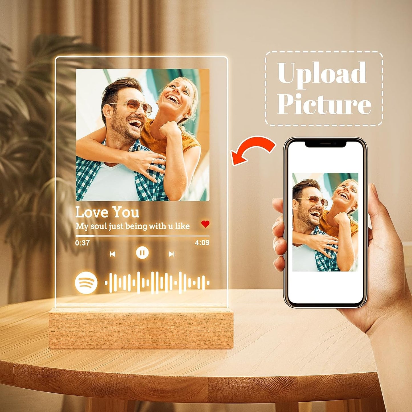 Custom Spotify Plaque Picture Frames, Custom Acrylic Spotify Song Plaque, Personalized Photo Picture Frame, Personalized Anniversary Birthday Gifts for Women Men Girlfriend Boyfriend Couples Her Him