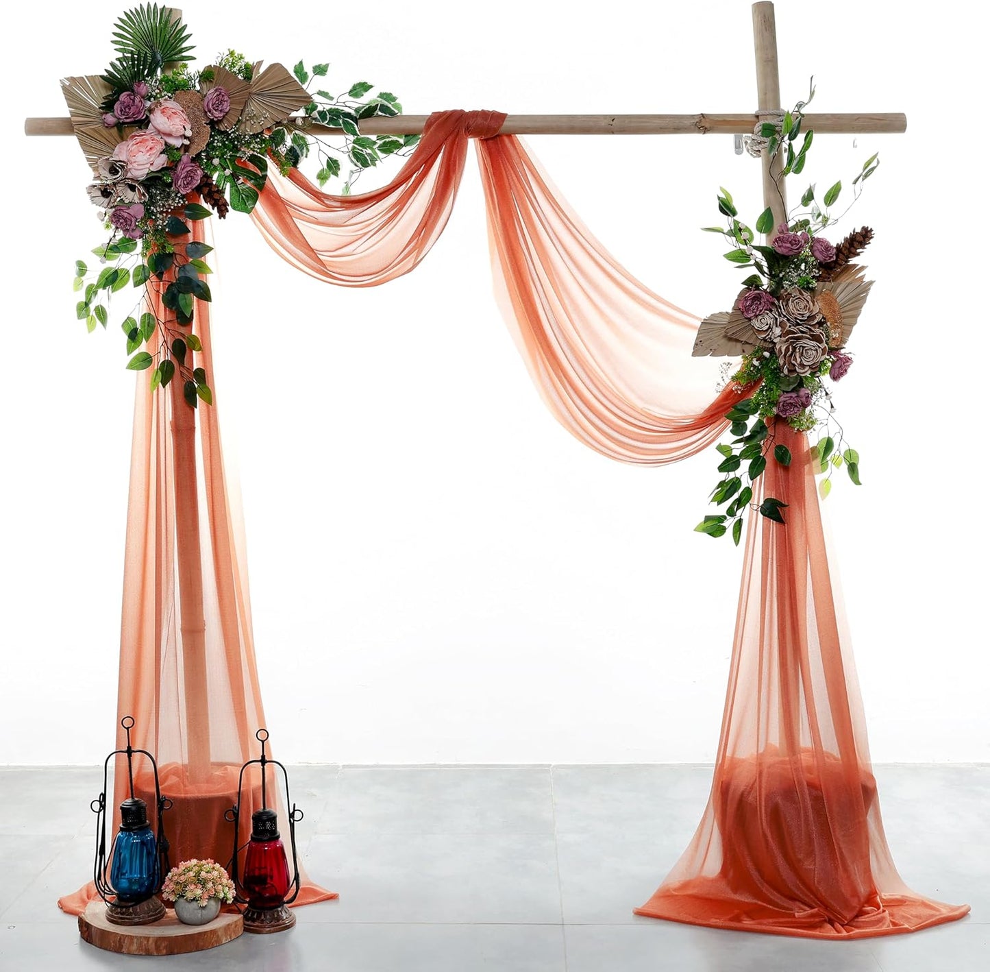 VDS Pack of 4 Panel (30 Inch X 20 Feet) Wedding Arch Draping Fabric Sheer Chiffon Fabric Drapery for Wedding Ceremony Reception Swag Backdrop Canopy Chuppah ARBO Altars Decoration (Terracotta)