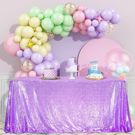 SquarePie Sequin Tablecloth 60 x 120 Inch Lavender Sparkly Table Linen for Wedding Party