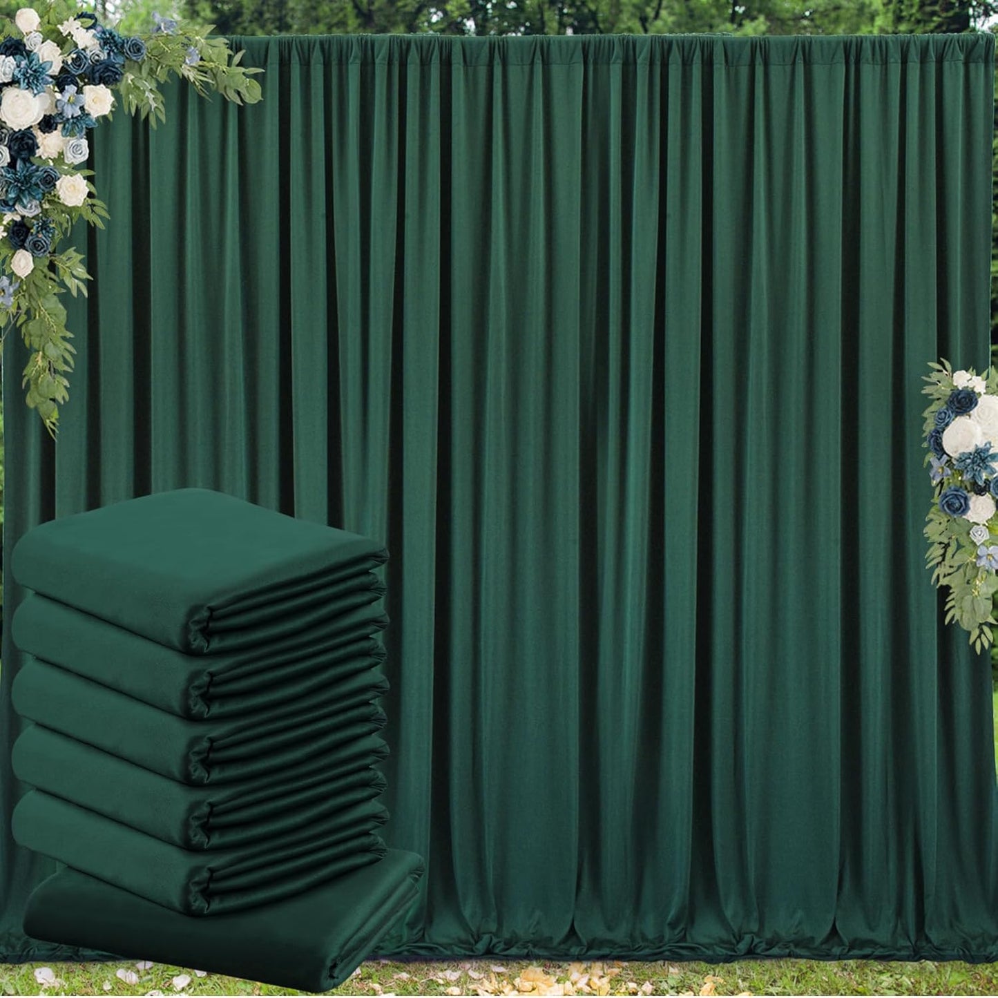 30 ft x 10 ft Wrinkle Free Hunter Green Backdrop Curtain for Parties, Polyester Dark Green Photo Backdrop Drapes 6 Panels 5x10ft for Baby Shower Wedding Birthday Party Photography Curtains