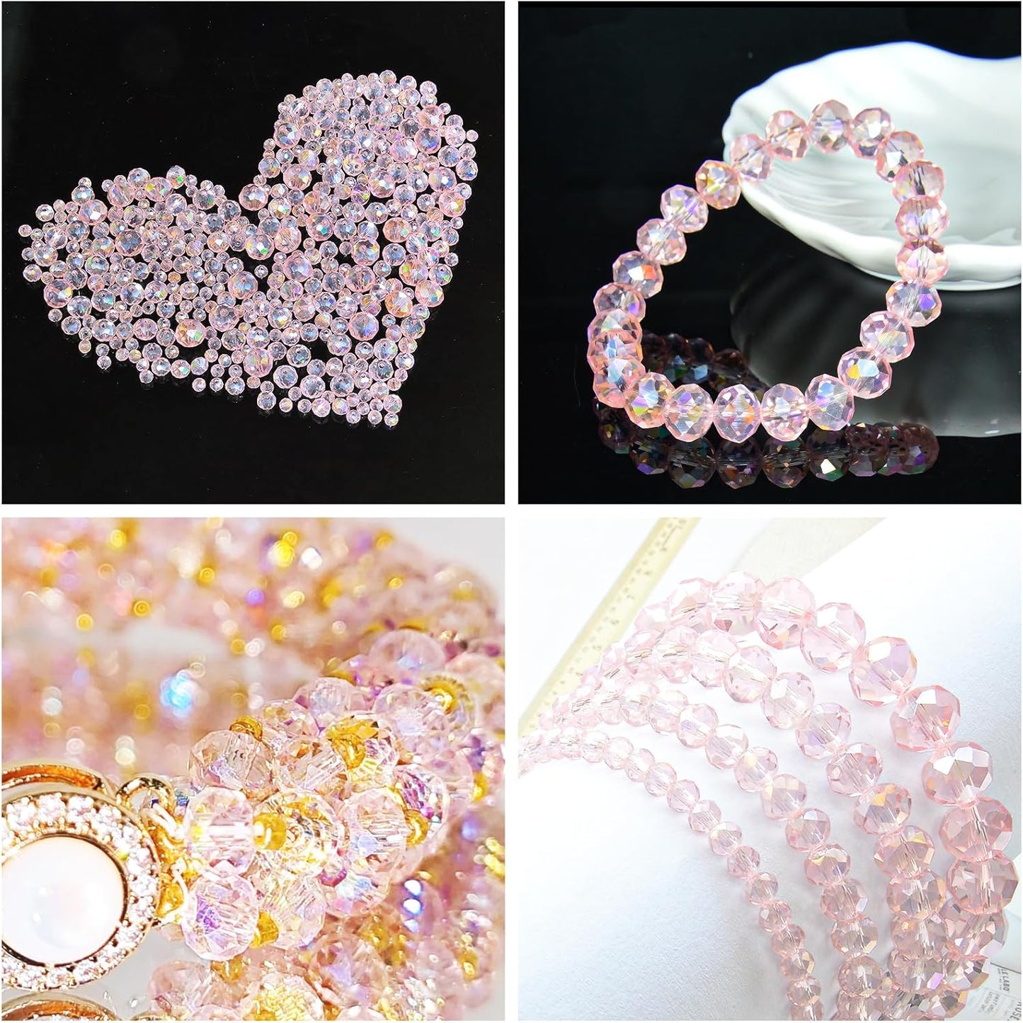 220Pcs 10mm Crystal Glass Beads for Jewelry Making Beads for Bracelets Necklace Pendants Making Supplies(Pink)