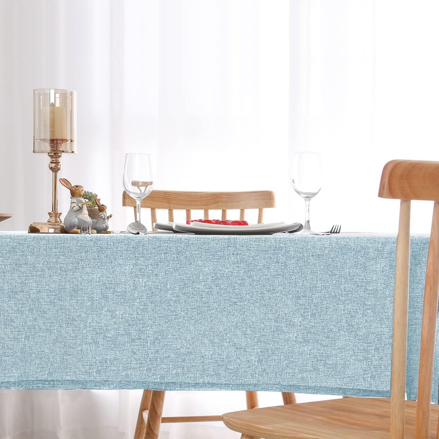 Hiasan Faux Linen Square Tablecloth - Wrinkle and Stain Resistant Washable Table Cloth for Kitchen Dining Room Holiday Table Cover for Dinner, Lux Slate Blue, 54 x 54 Inch