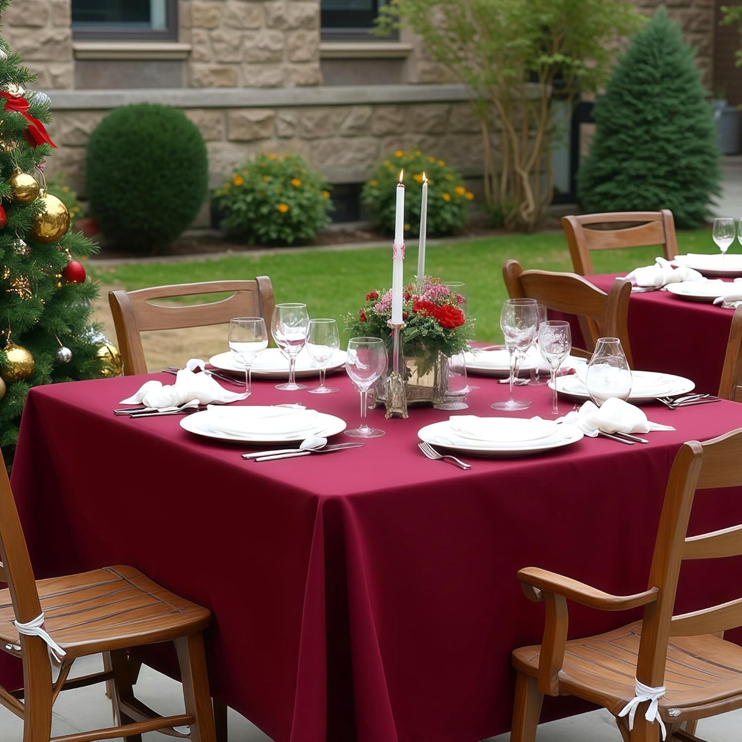 sancua Square Tablecloths 85x85 Inch Burgundy, 2 Pack - Fabric Table Cloth for Square or Round Tables, Washable Polyester Table Cover for Christmas Dinner, Holiday Party, Decorative Display Tables