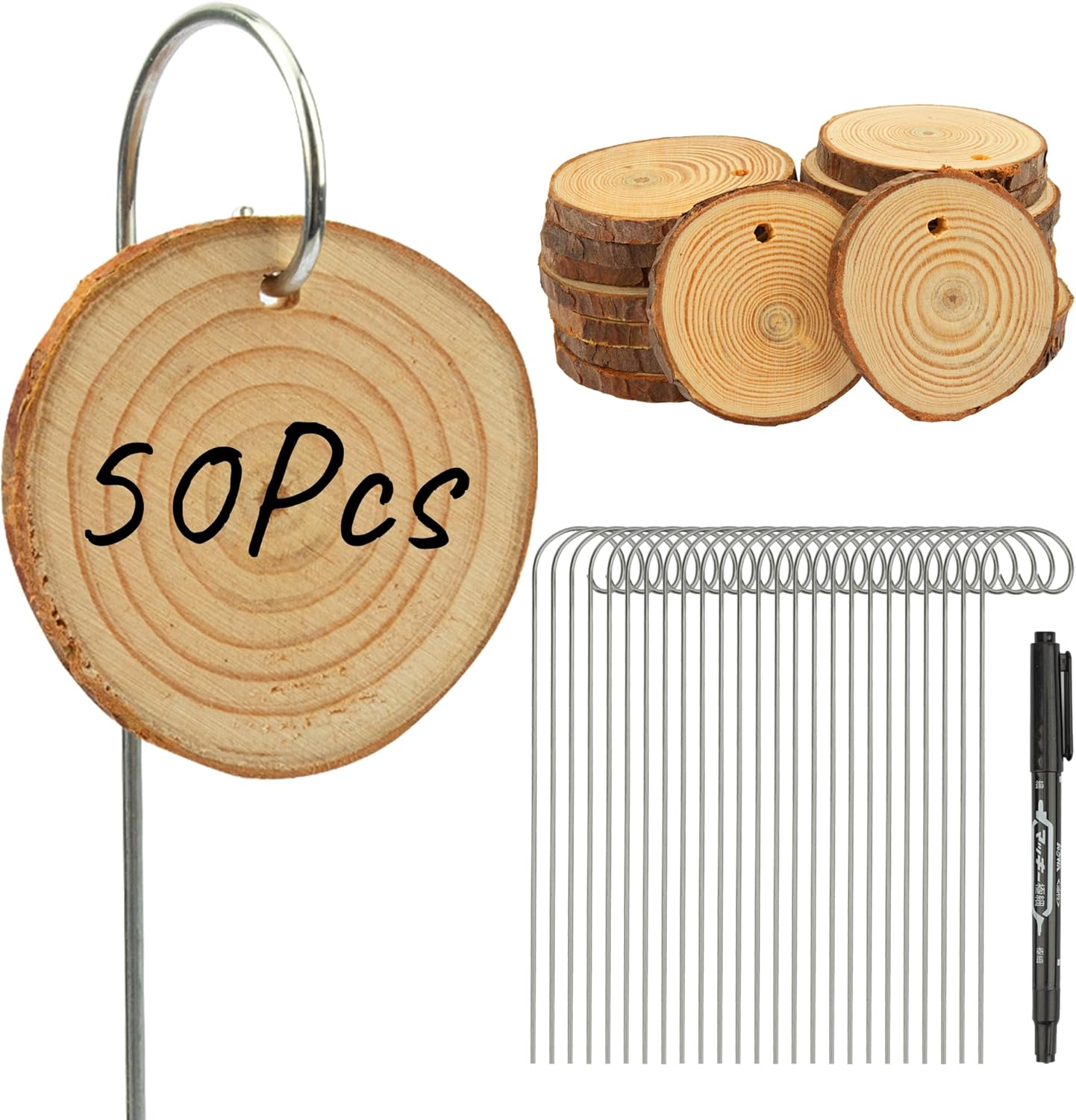 Temlum Wooden Plant Labels with Marker Pen, 50 Pcs Plant Markers Garden Label Stakes Plant Sign Tags for Flowers, Herbs, Potted Plants, Seed