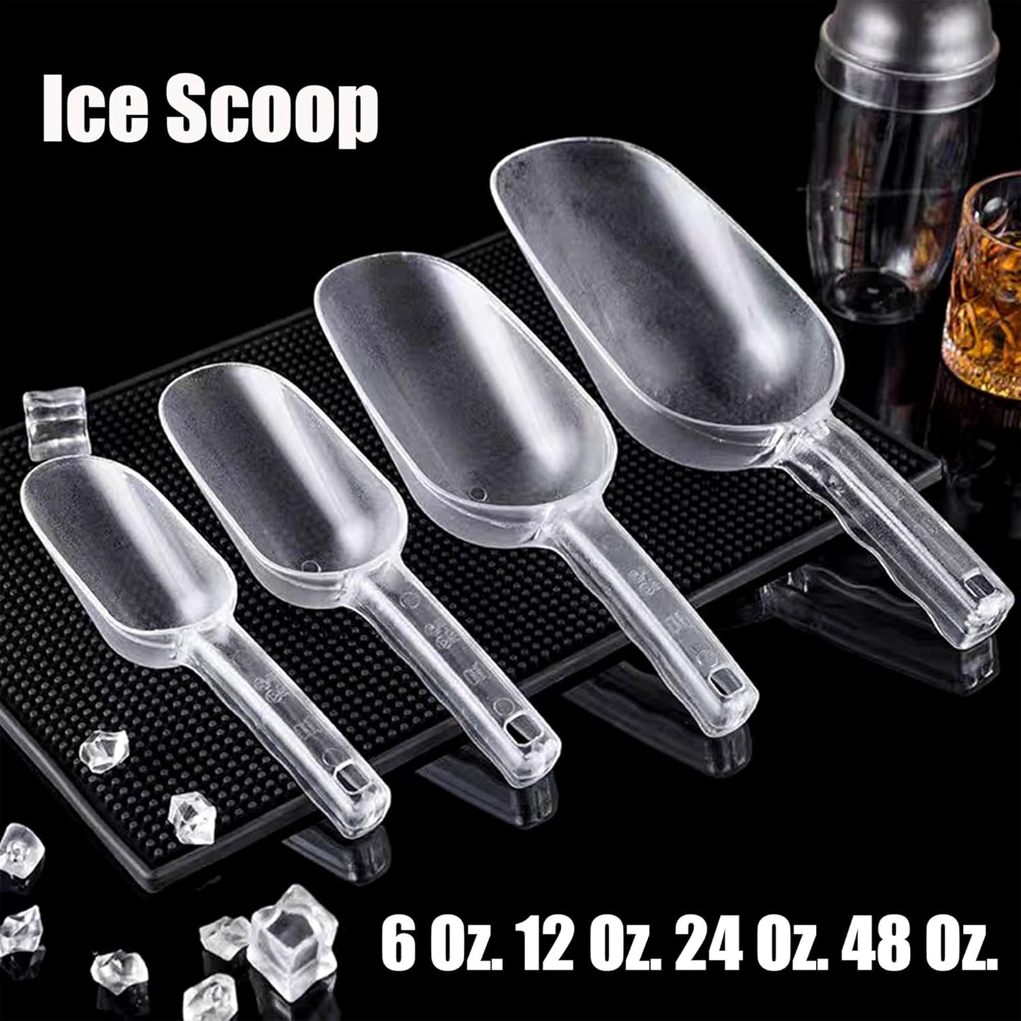 3PCS Clear Plastic Ice Scoop, 12 ounces Alec Ice Scoop, Kitchen Scoop for Ice Bucket Ice, Popcorn, Coffee Beans, Flour (12 oz.)