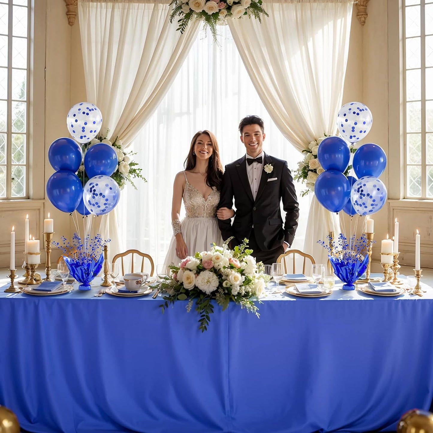 4 Set Blue Balloon Table Centerpieces for Birthday Parties, Balloon Stand Kit with Blue Balloons for Table Decoration