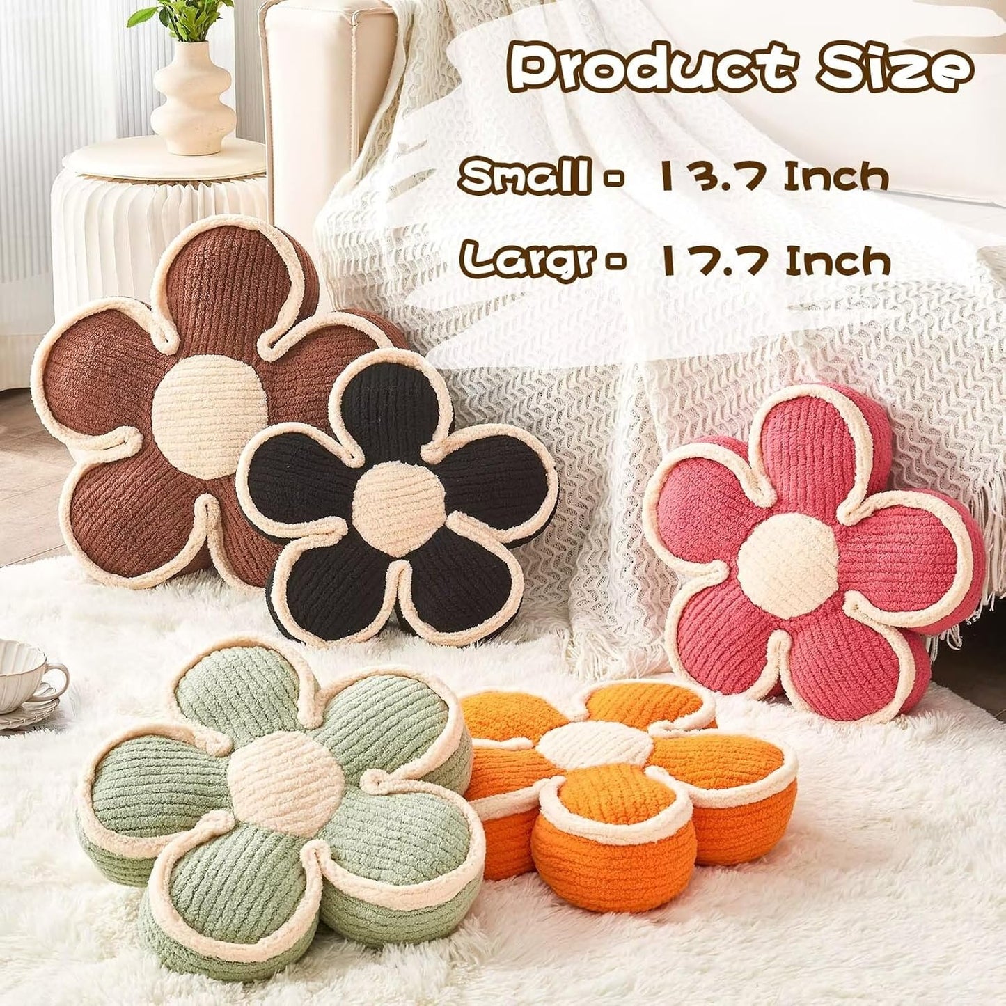 Soft Flower Shaped Floor Cushion, Plush Decorative Throw Pillow, Cute Seating Cushion, Room Decor Pillow for Sofa Couch Bed (13.7 Inch, Black)