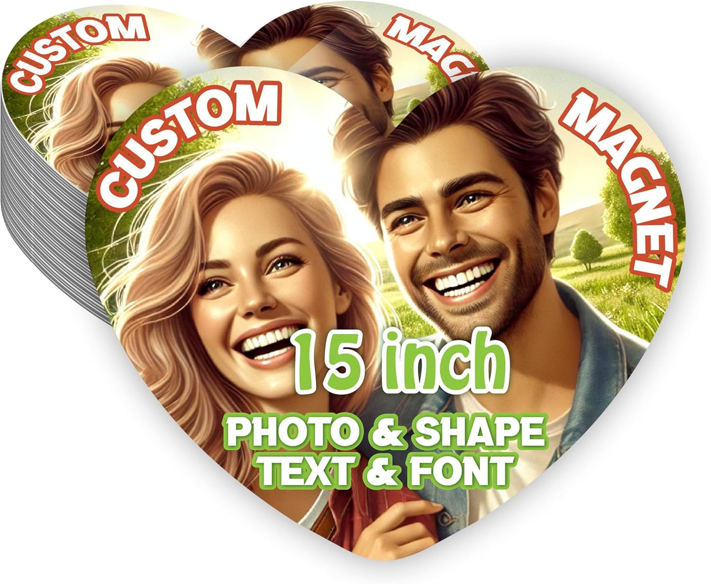 KETABAO – 15" Heart Custom Refrigerator and Car Magnets - Personalize with Photos of Your Home, Office and Vehicle