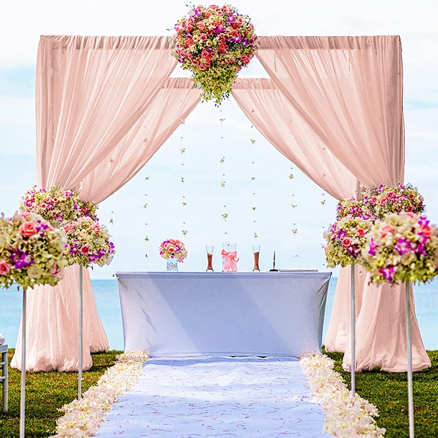 DUOBAO Chiffon Backdrop Curtains 2 Panels 8FT Voile Curtain Peach 58"x96"Baby Shower Background Wide 150cm x 240cm Length Sheer Drapes for Wedding Bedroom Window,Party Decor