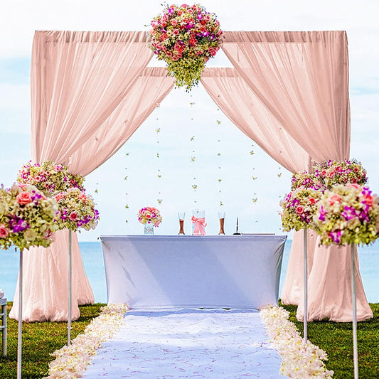 DUOBAO Chiffon Backdrop Curtains 2 Panels 8FT Voile Curtain Peach 58"x96"Baby Shower Background Wide 150cm x 240cm Length Sheer Drapes for Wedding Bedroom Window,Party Decor