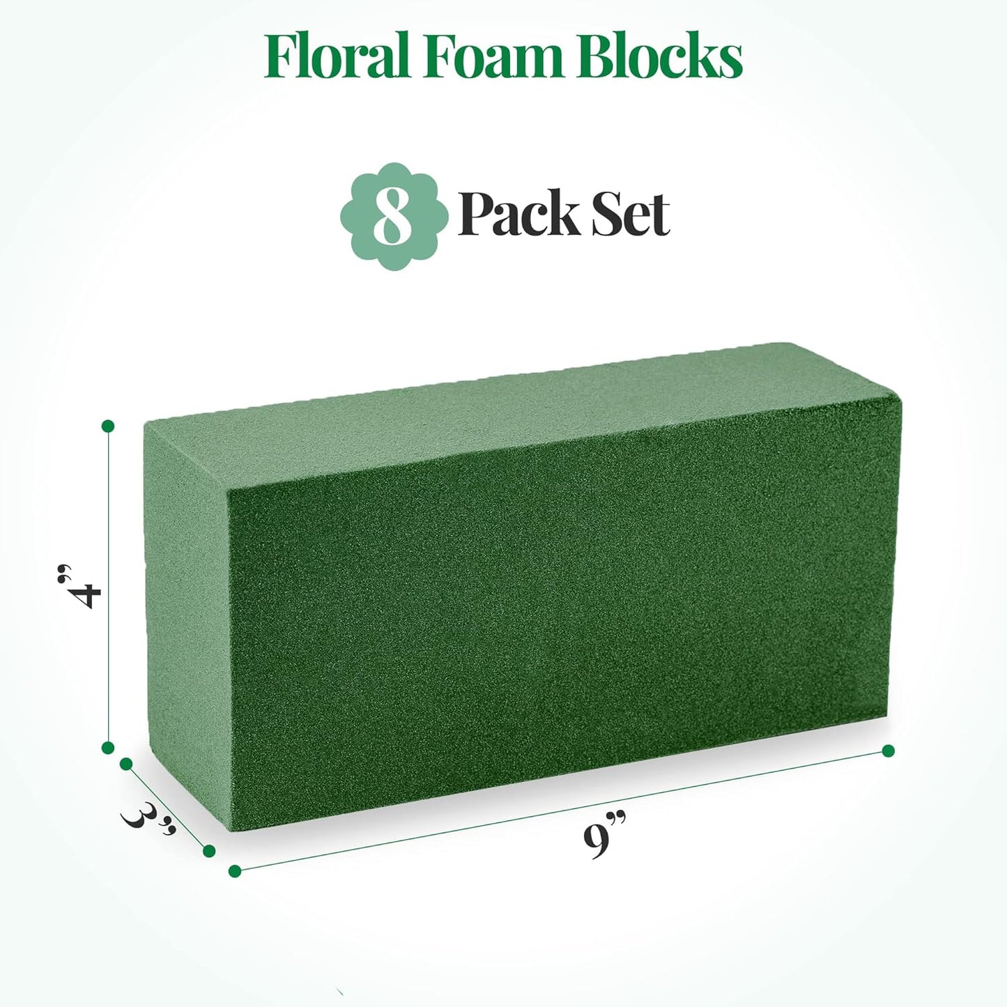 Noe & Malu 8 Pcs Floral Foam Blocks (Larger Size 9" X 4" X 3" Each) Florist Flower Foam Green Bricks Applied Dry or Wet Flower Foam Bricks Arrangement Supplies for Artificial or Fresh Flowers