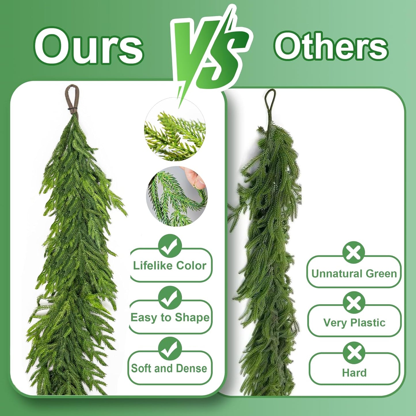 72" Extra Full Norfolk Pine Garland Realistic Christmas Garland Cedar Garland for Mantle Stairs Table Wall Fireplace Indoor Outdoor Xmas Christmas Decor Decorations