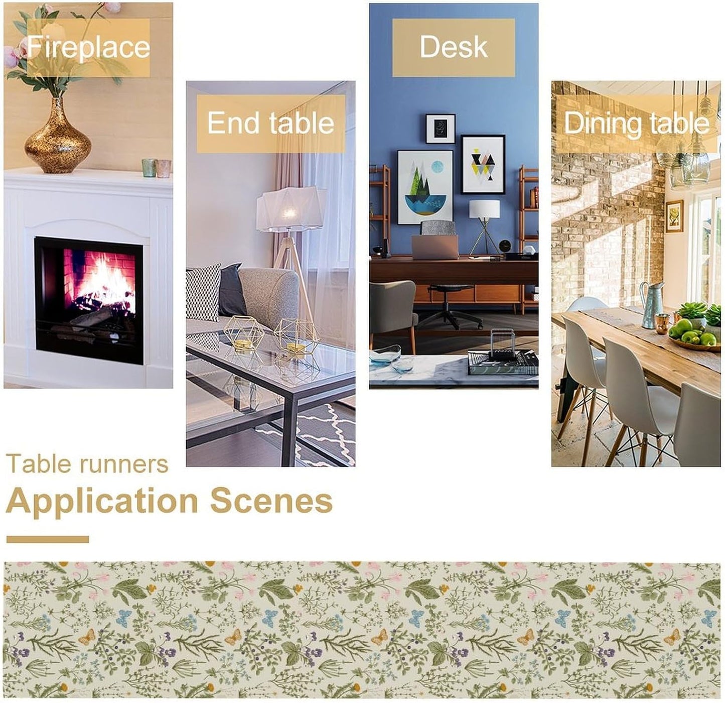 Wildflowers Floral Table Runner, Retro Flower Butterfly Seasonal Spring Summer Kitchen Dinning Table Runner for Indoor Outdoor Home Wedding Party Holiday, 13x120 Inch