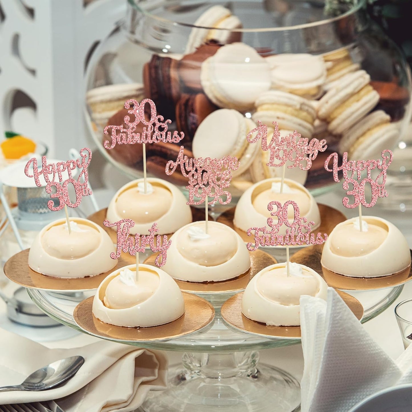 30Pcs Vintage 1995 Cupcake Toppers Glitter Thirty 30 Fabulous Happy 30th Birthday Cupcake Picks Cheers to 30 Years for 30th Birthday Anniversary Party Cake Decorations Supplies Rose Gold