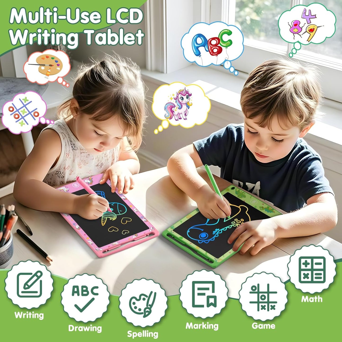 4 Pack LCD Writing Tablet for Kids, 8.5 Inch Colorful Doodle Board Drawing Pad, Party Favor Educational Learning School Prize Birthday Gifts for Boys Girls Age 3 4 5 6 7 8