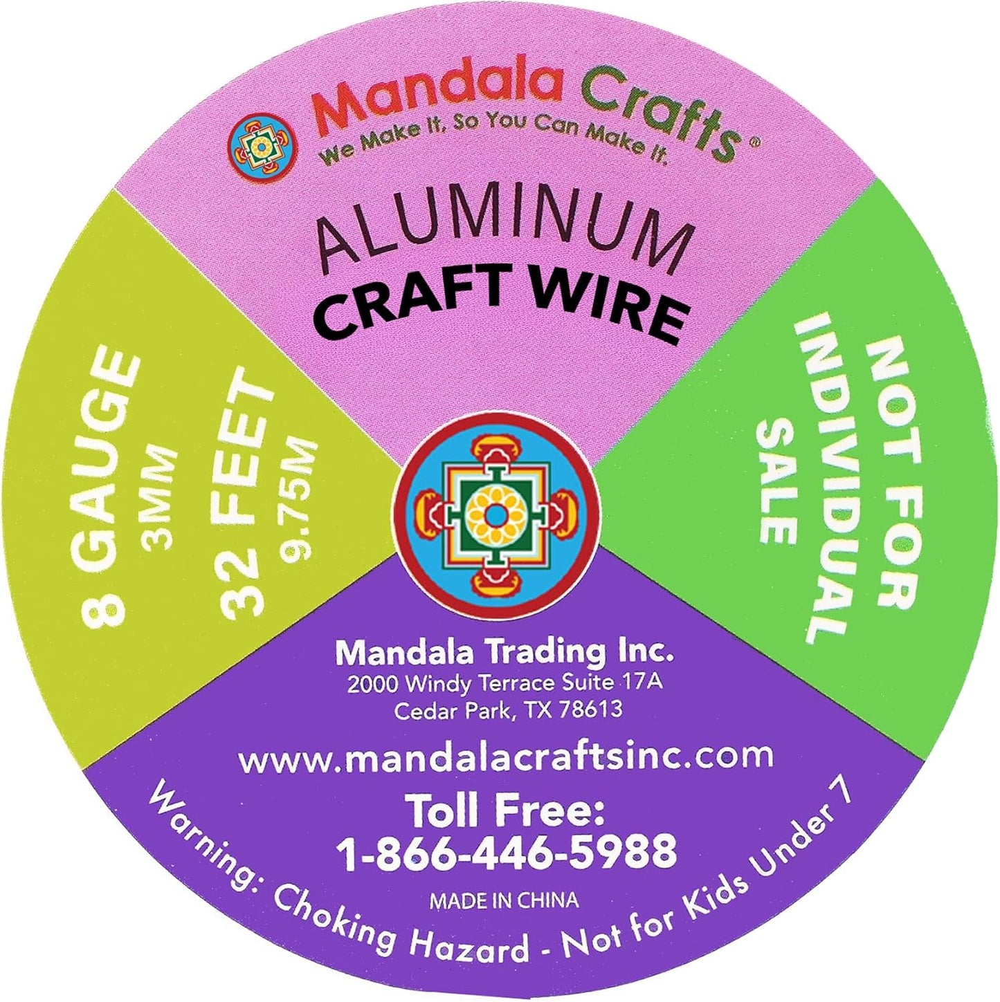 Mandala Crafts 8 Gauge Anodized Aluminum Craft Wire for Jewelry Making - 120 FT Colored Flexible Silver Copper Purple Gold Brown Red Wire - Bendable for Bonsai Armature Crafting Sculpting