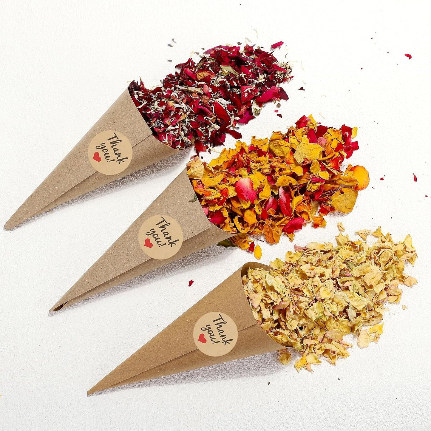 PATIKIL Dried Flower Confetti Cones, 30Pcs Paper Tapers Cone Holder with Dried Rose Petal / Sticker for Wedding Party Engagement Birthday DIY Decoration, Red/Yellow