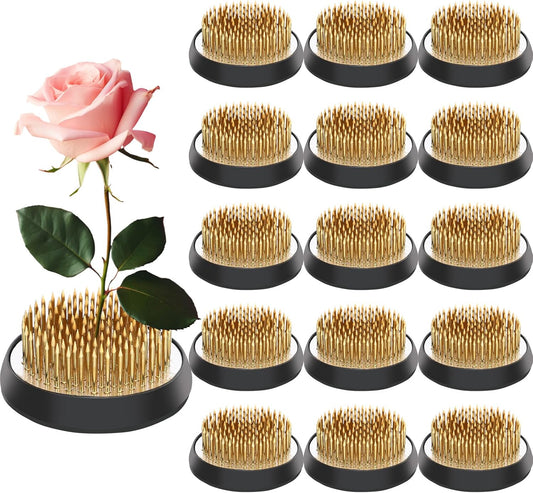 Sliner 16 Pieces Floral Frogs Round Flower Holder Japanese Ikebana Vase Kenzan Flower Flower Arranger Flower Fixed Tools Pin for Flower Arrangement Home DIY Craft(Gold,2.76 Inch)