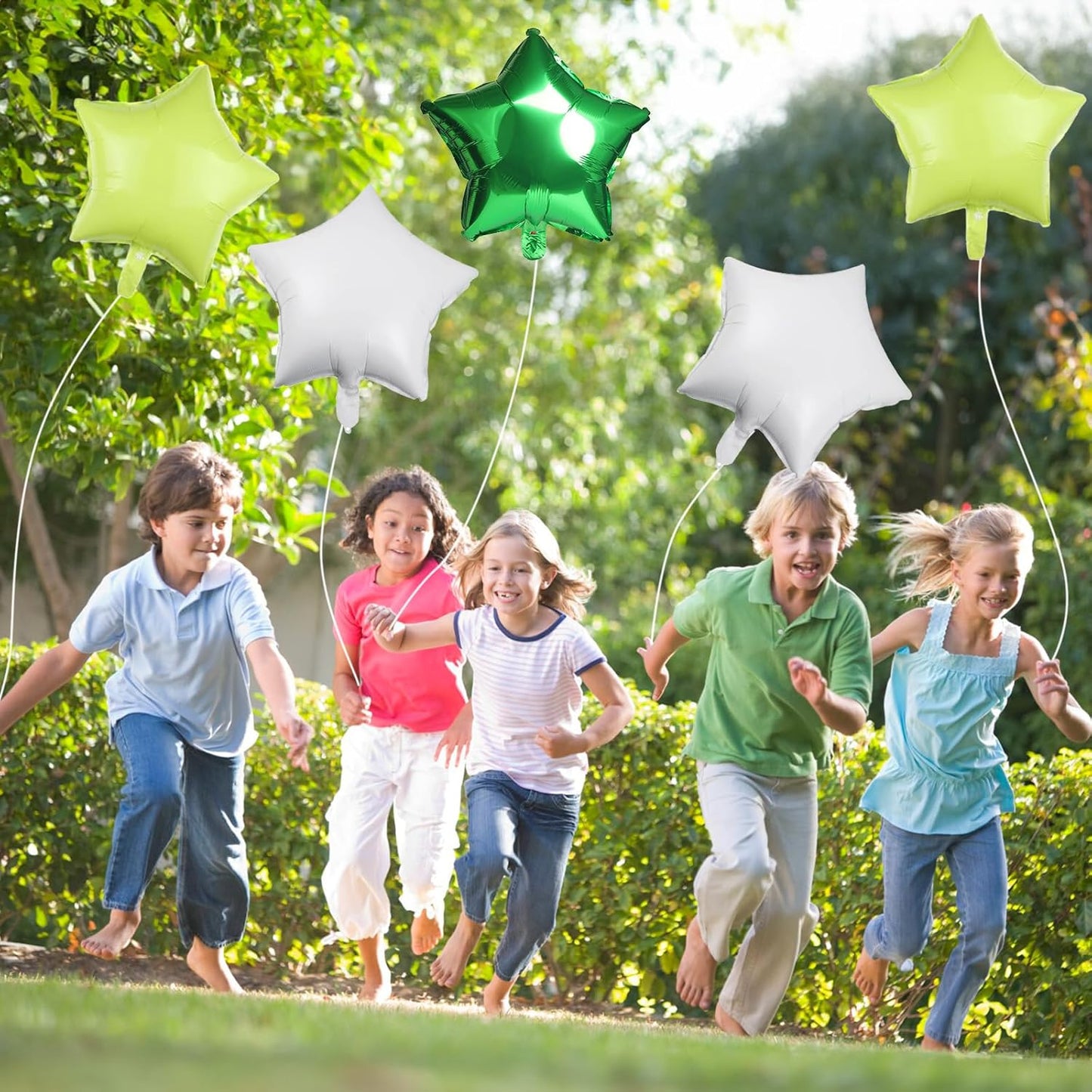 TAOYE Green Star Foil Balloons, 18 Inch Macaron Green Star Foil Balloons Dark Green Light Green White Pentagram Helium Balloons for Jungle Safari Animal Theme Kids Birthday Football Party Decoration
