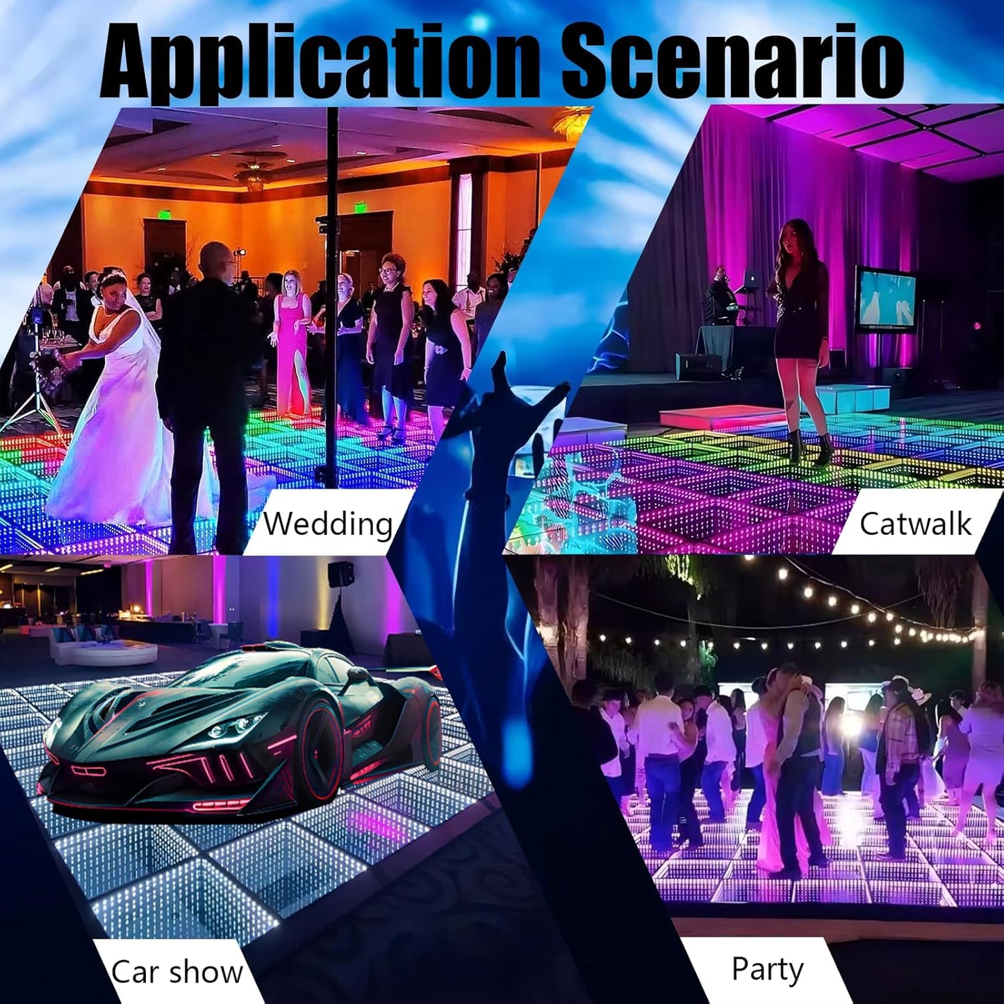Dance Floor Stage Lights Tempered Glass Infinity Mirror Panel 3D Effect Led Dance Floor for Wedding Party Customizable (3D-Magnetic, 49PCS(11.5FTX11.5FT))