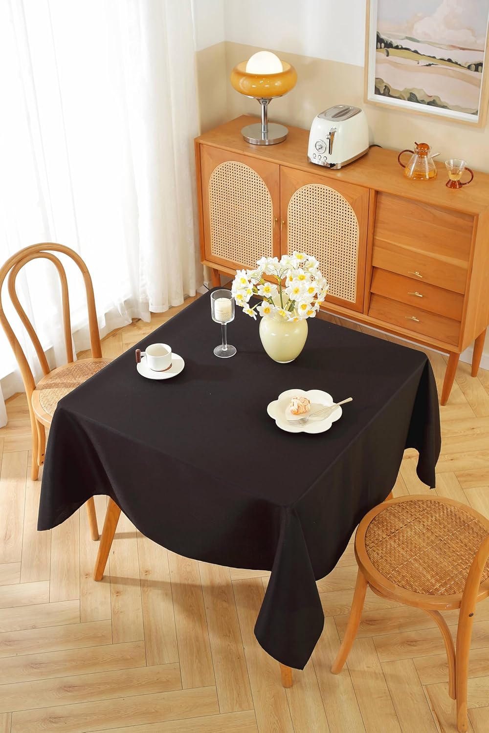 Craft And Party Square Tablecloth, 60 x 60 Inch Black Tablecloth, Polyester Fabric Washable Table Cloth for Home, Party, Wedding or Restaurant Use.