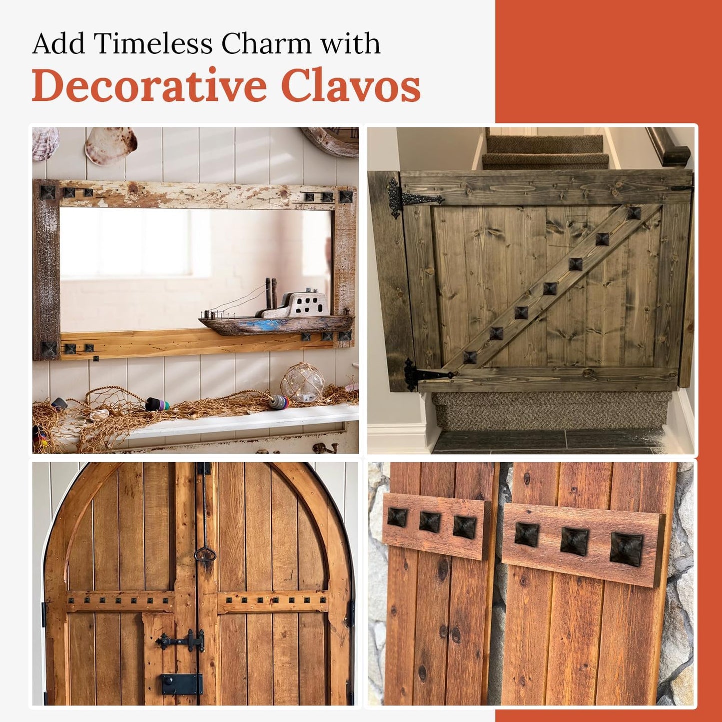 50 Pack 1.5" Square Head Iron Clavos Decorative Nails – Rusted – Handmade Rustic Square Fasteners for Farmhouse Shutters, Faux Wood Beams, Barn Doors, Shutters, and Gates – Ornamental Wood Accent
