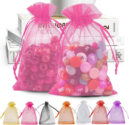 ANZNKU 50 Pack Organza Bags 4 x 6 inch Premium Sheer Drawstring Organza Bags for Candy Jewelry Party Wedding Christmas Favor Gift Bag (Pink)
