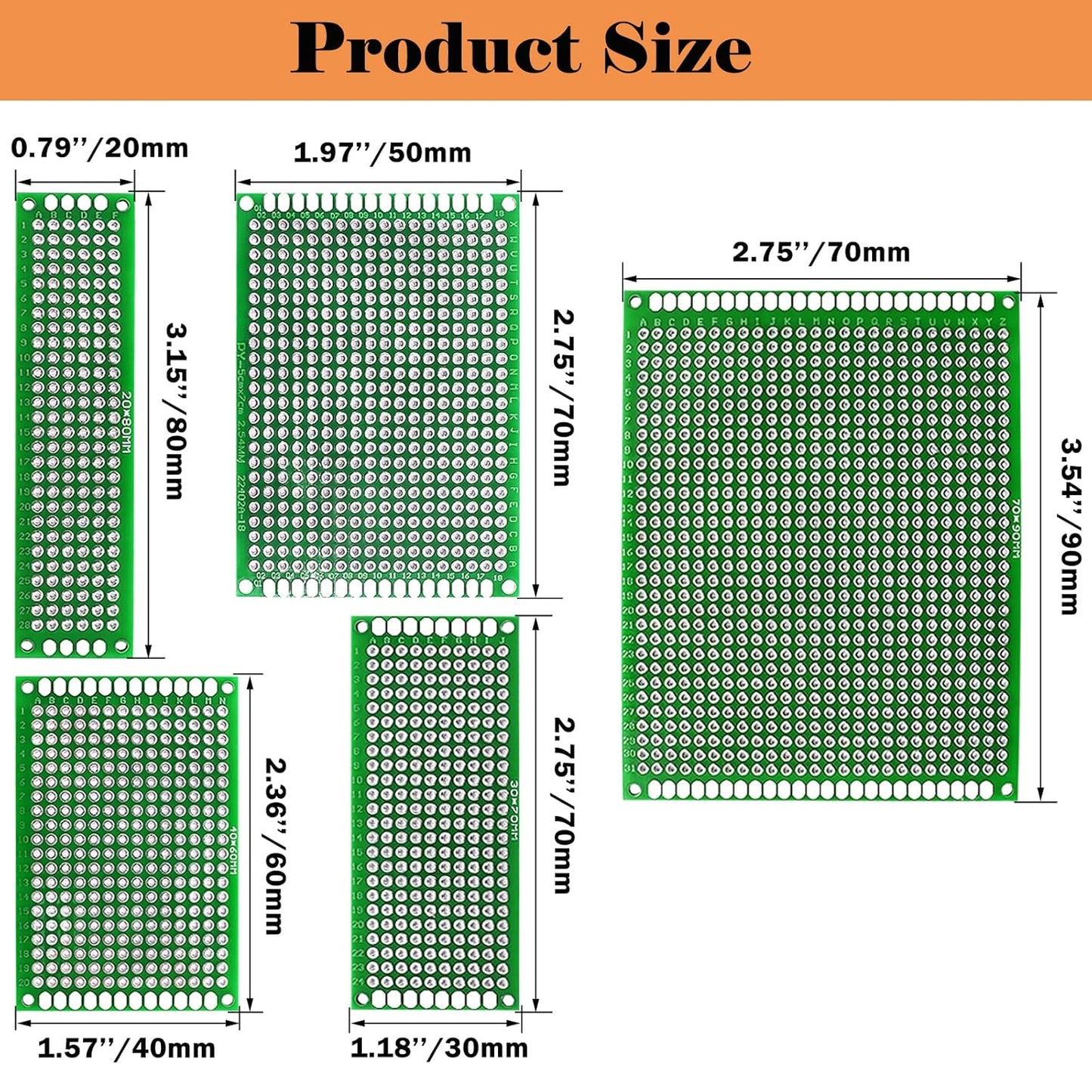 82 Piece Double Sided PCB Board Kit with 5 Sizes,40Pin 2.54mm Male & Female Header Connectors - Ideal for DIY Soldering,Electronic Projects, Arduino Kits,and Circuit Prototyping