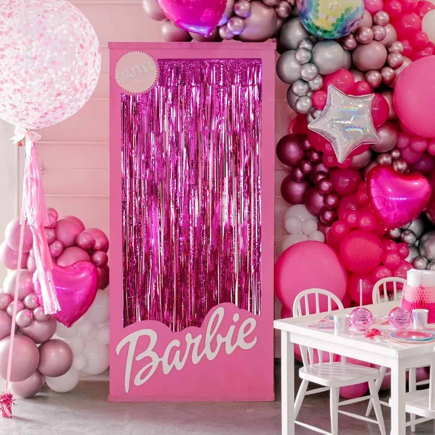 BEISHIDA 4 Pcs Hot Pink Rosered Door Streamers Curtain Party Streamers Backdrop Fringe Foil Wall Background for Party Decoration Photo Booth Props(3.28 ft x 6.56 ft)