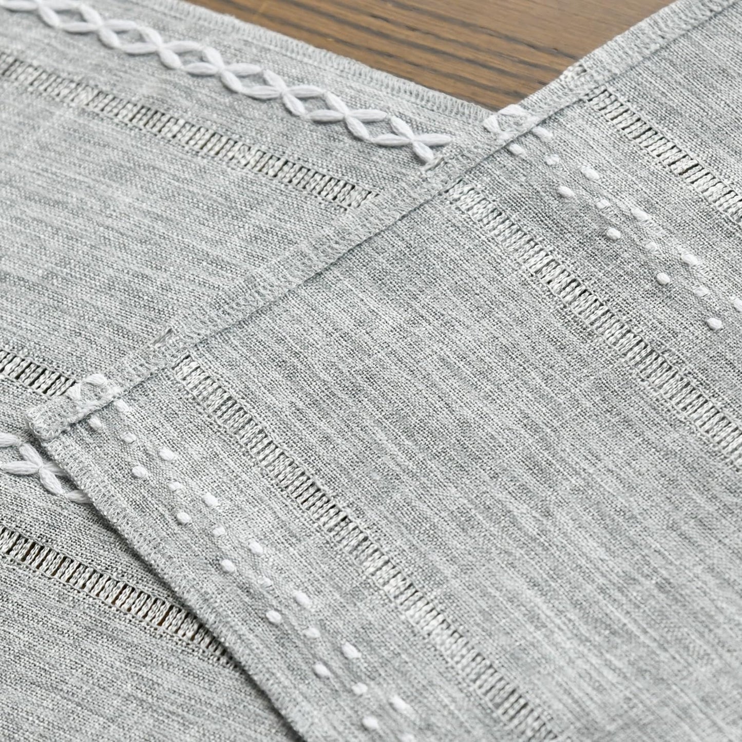 Artoid Mode Grey Rustic Cotton Linen Table Runner, Seasonal Embroidered Hollow Kitchen Dining Table Decoration for Home Party Decor 13x108 Inch