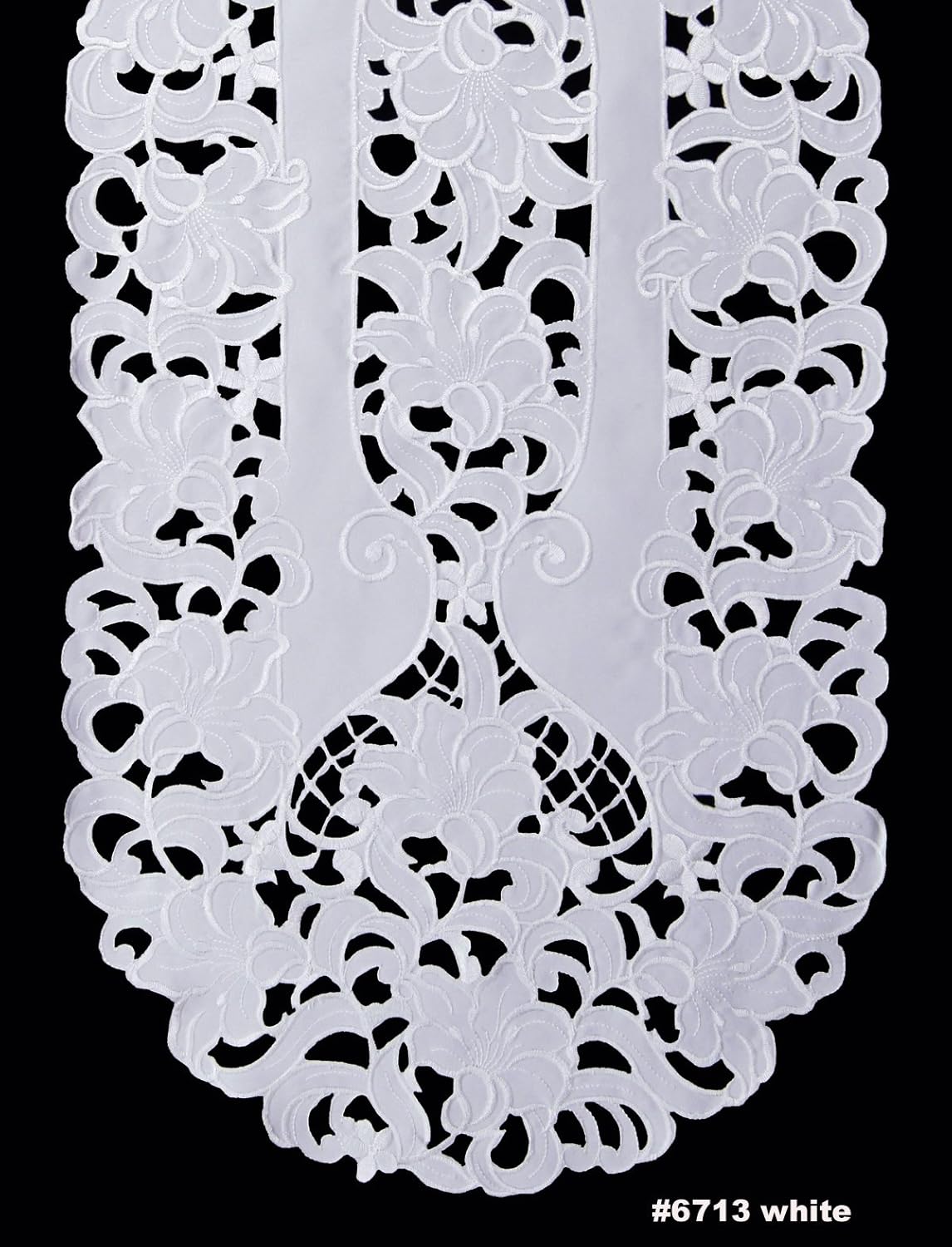 Creative Linens Embroidered Floral Table Runner 15x53 Oval Dresser Scarf White