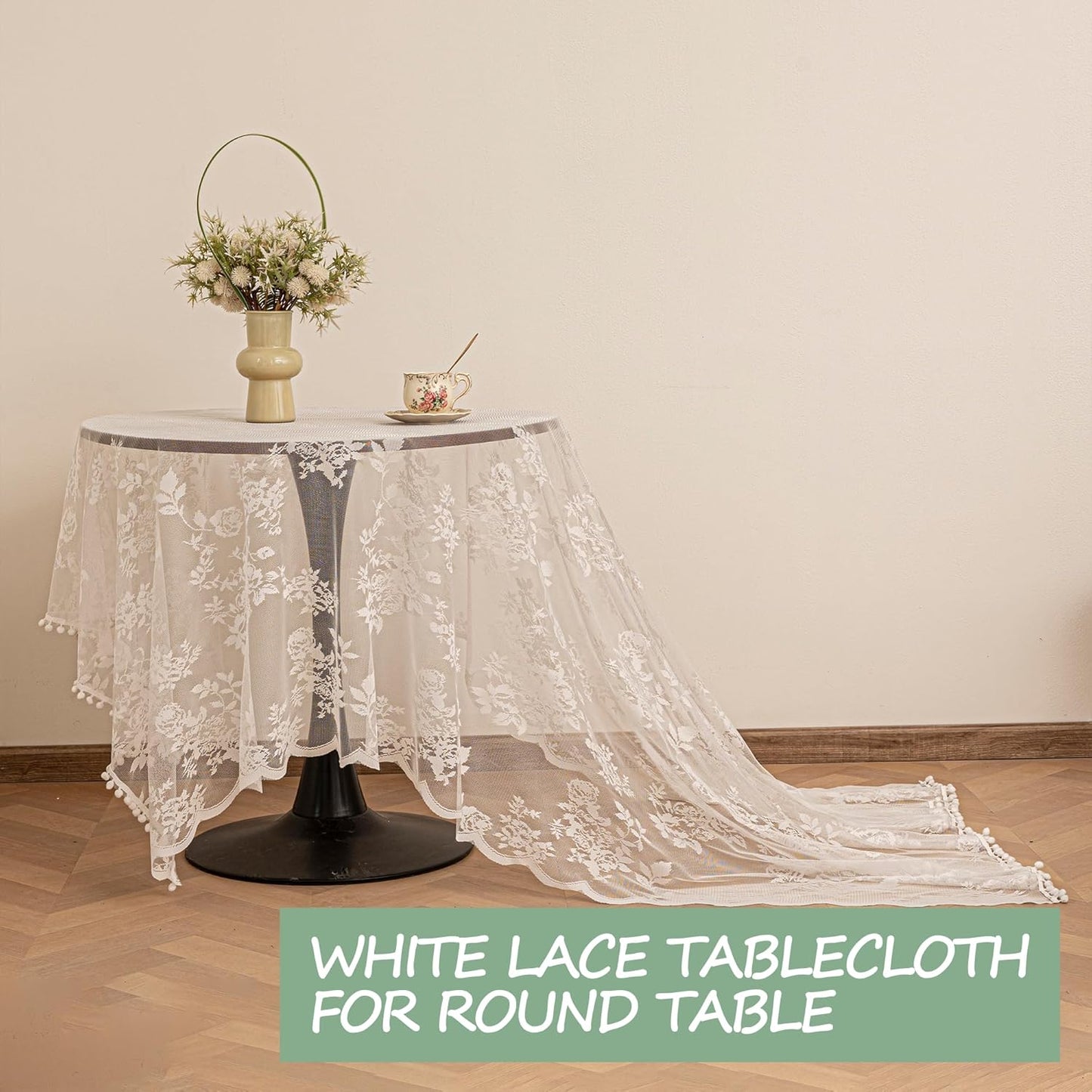 Jayla White Lace Tablecloth for Rectangular Tables, Vintage Style Wedding Table Cloths for Reception, Baby Shower, Birthday Party, Formal Dining, Dinner Parties 60 X 120 Inches