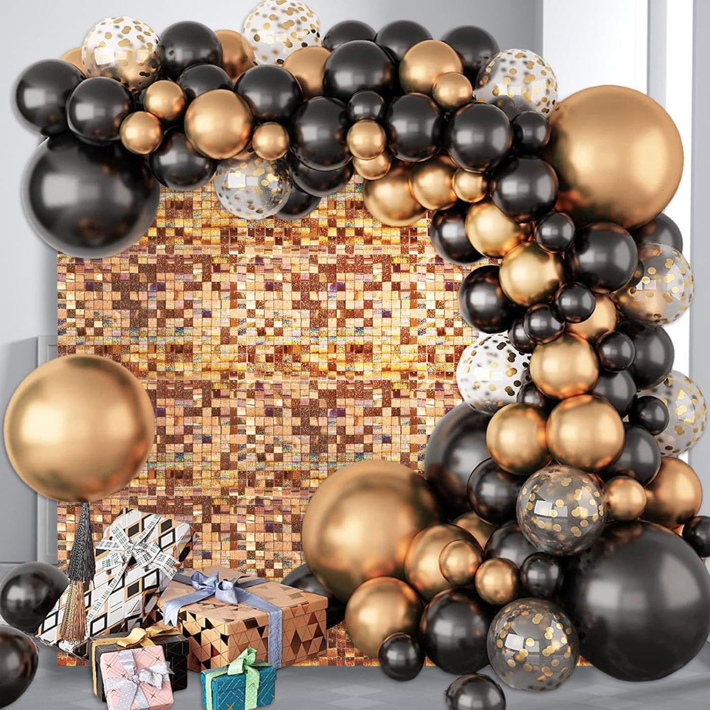 24PCS Champagne Shimmer Wall Backdrop, Laser Square Sequin Photo Backdrops Panel, Glitter Wall Background for Birthdays, Weddings, Christmas, Engagements, Disco Bachelorette Party Decoration (4FTx6FT)