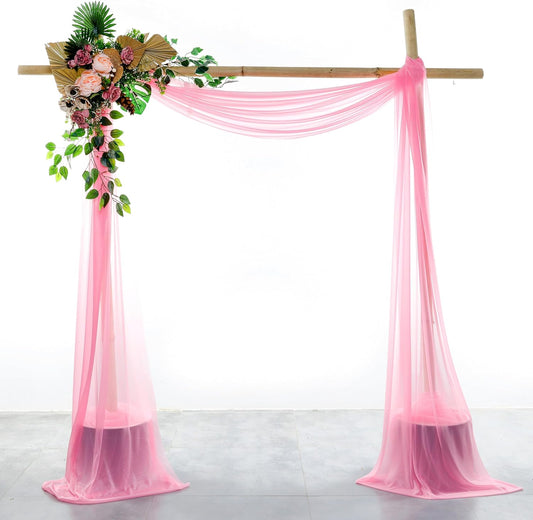 VDS Pack of 1 Panel (30 Inch X 30 Feet) Wedding Arch Draping Fabric Sheer Chiffon Fabric Drapery for Wedding Ceremony Reception Swag Backdrop Canopy Chuppah ARBO Altars Decoration (Coral)
