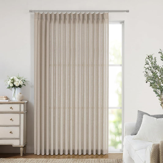 Vision Home Sand Pinch Pleated Semi Sheer Curtains Textured Linen Blended Light Filtering Window Curtains 84 inch for Living Room Bedroom Patio Pinch Pleat Drapes with Hooks 1 Panel 84" Wx84 L