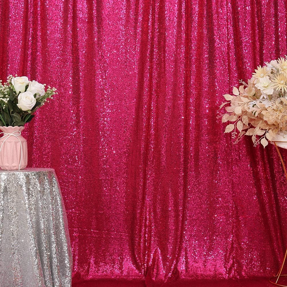 Eternal Beauty Hot Pink Sequin Backdrop, 10x10 Ft Glitter Background Curtains for Shimmer Photography Party Wedding Birthday Back Drop Decor