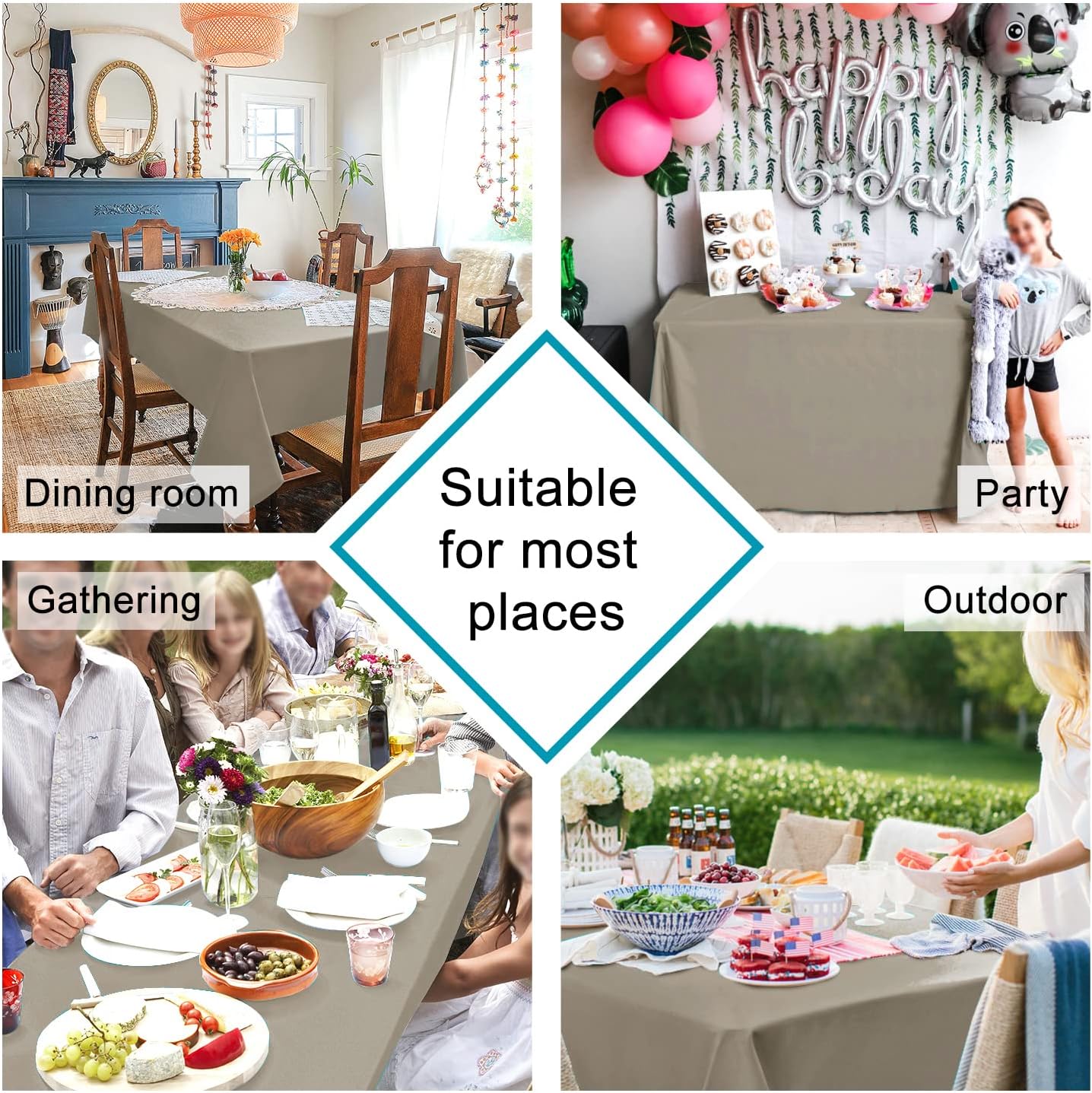 Hiasan Taupe Rectangle Tablecloth - Waterproof and Spillproof Washable Fabric Table Cloth for Dining Room Kitchen Party and Outdoor, 60 x 84 Inch